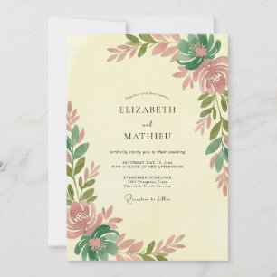 Invitación Boda con Pétalos de Rosa Polvo Amarillo Pálido