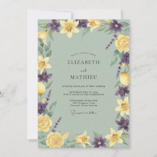Invitación Boda con Pétalos de Violeta Amarillo