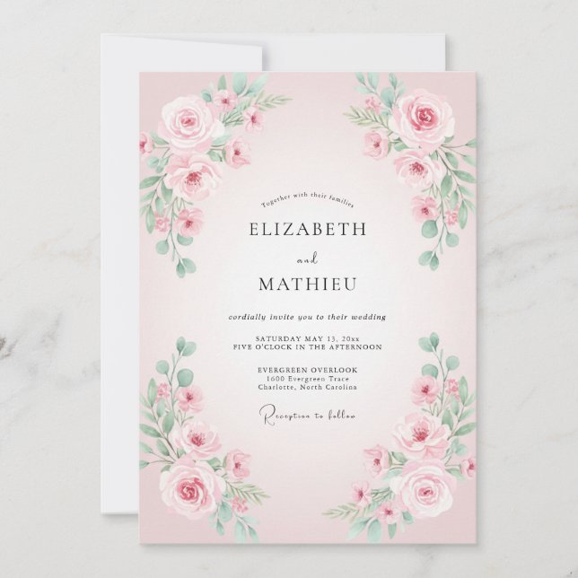Invitación Boda con Pétalos Pastel Suaves (Anverso)
