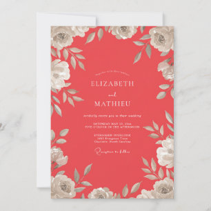Invitación Boda con Pétalos Pintados de Coral Suave