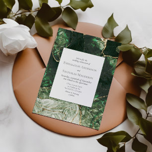 Invitación Boda con piedra preciosa de esmeralda verde oliva