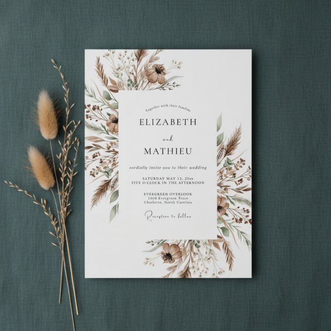 Invitación Boda con pincelada botánica bronceada (Subido por el creador)