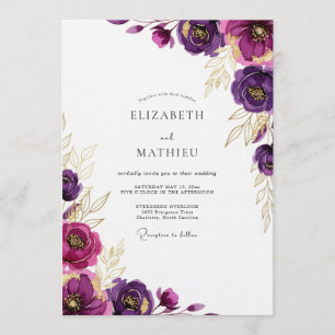 Invitación Boda con pincelada botánica magenta