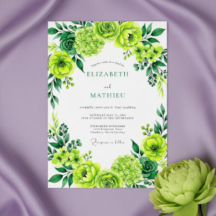 Invitación Boda con pinceladas florales de verde lima