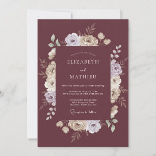 Invitación Boda con pinceladas florales granate