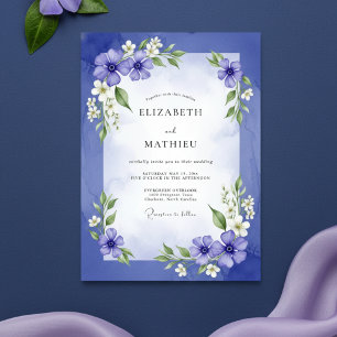 Invitación Boda con pinceladas florales índigo
