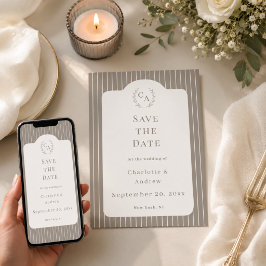 Invitación Boda con Pinstripes Neutros de Marfil y Taupe 