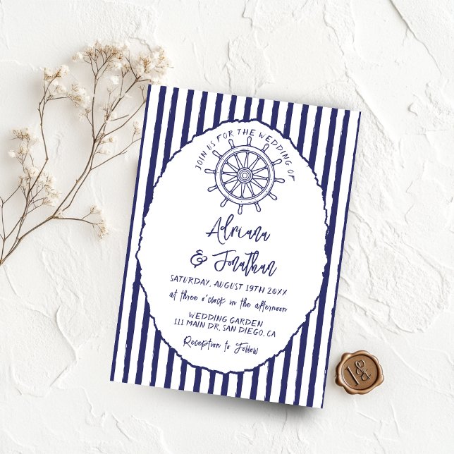 Invitación Boda con pintura de mano azul náutica (Subido por el creador)