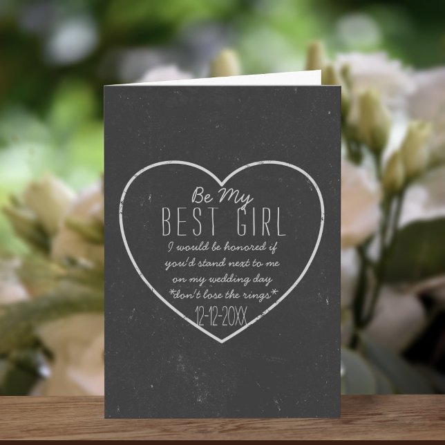 Invitación Boda con Pizarra Rústica ¿Serás Mi Mejor Chica (Ask your best friend to stand by your side on your wedding day with this rustic style card)