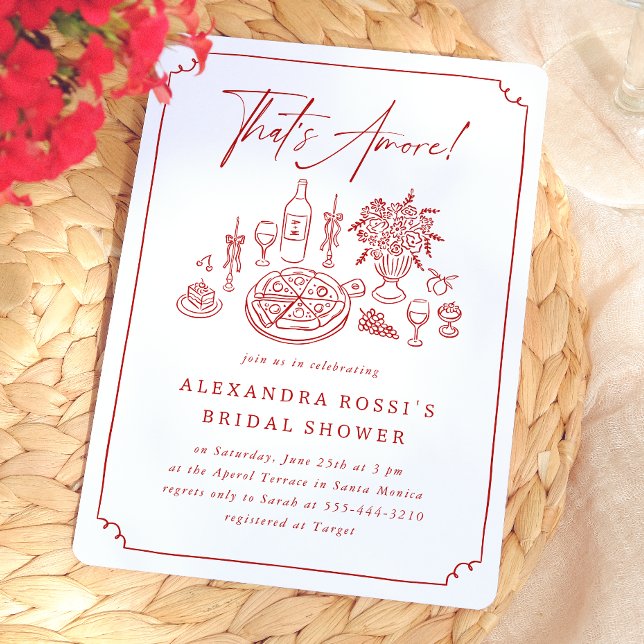 Invitación Boda con Pizza y Vino Dibujada a Mano con Capricho (Card Front Mock-up)