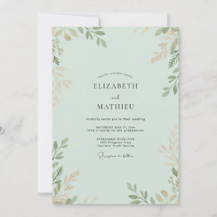 Invitación Boda con rama de eucalipto dorado espuma de mar