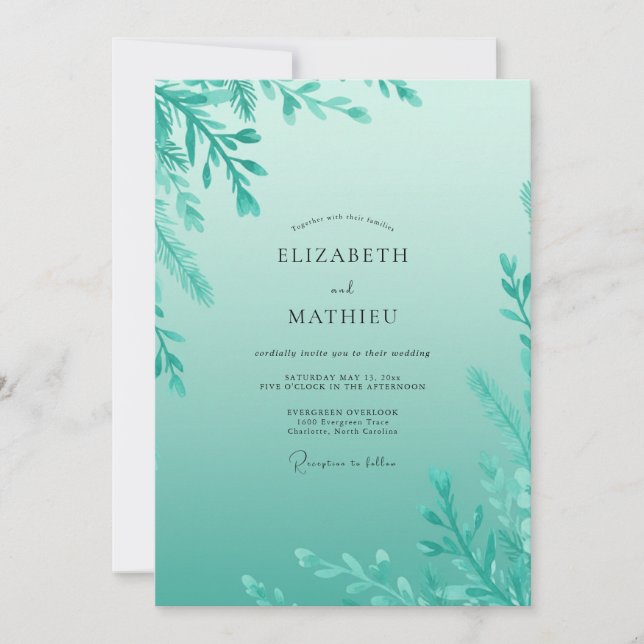 Invitación Boda con ramita de acuarela de menta (Anverso)