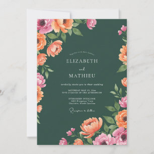 Invitación Boda con Ranúnculo Magenta Cazador y Eucalipto