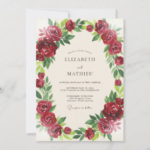 Invitación Boda con Ranúnculos Burdeos Frondosos