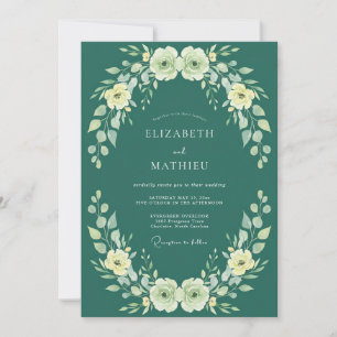 Invitación Boda con ranúnculos de crema y eucalipto azul teñi