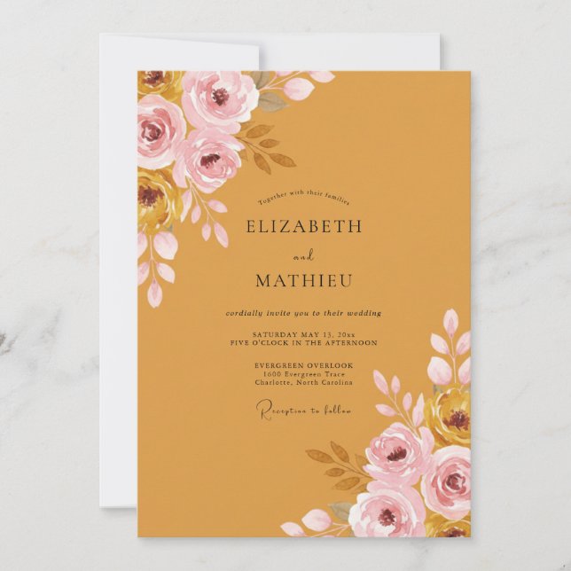 Invitación Boda con ranúnculos de eucalipto ocre (Anverso)