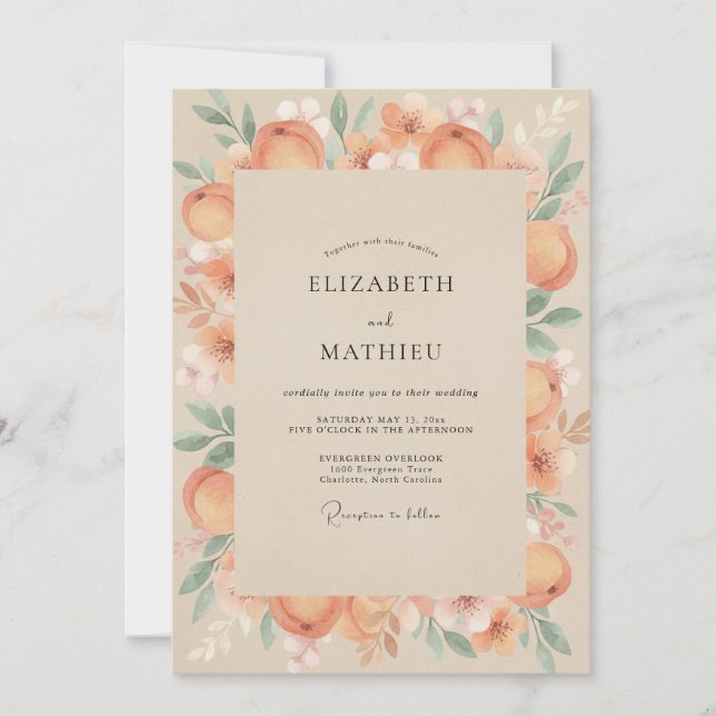 Invitación Boda con Ranúnculos de Melocotón y Eucalipto (Anverso)