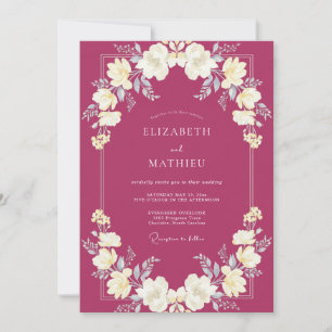 Invitación Boda con Ranúnculos Frondosos de Frambuesa