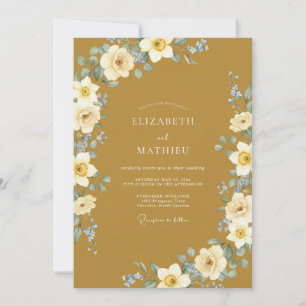 Invitación Boda con Ranúnculos Ochre y Hojas