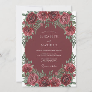 Invitación Boda con Ranúnculos y Eucalipto Carmesí Polvorient