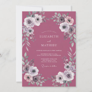 Invitación Boda con Ranúnculos y Hojas de Color Malva