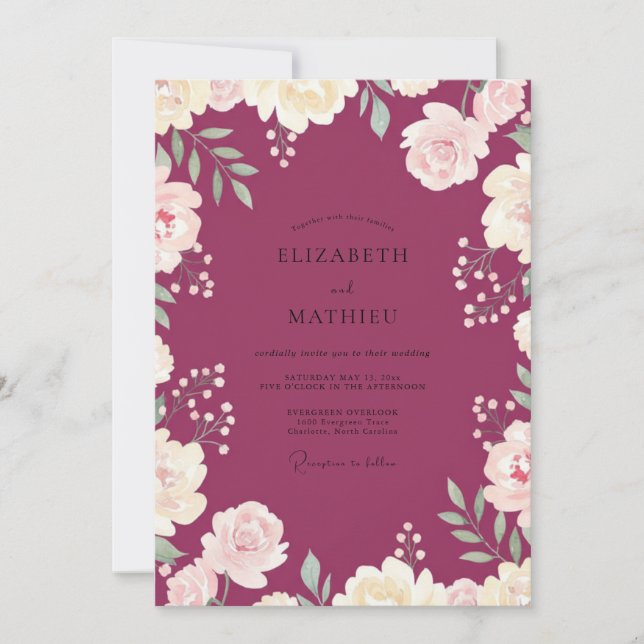 Invitación Boda con Ranunculus Acuarela de Bayas (Anverso)