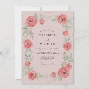 Invitación Boda con Ranunculus Coral Frondoso