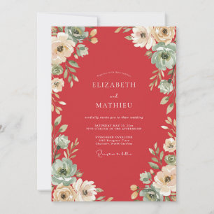 Invitación Boda con Ranunculus de Acuarela de Terracota Polvo