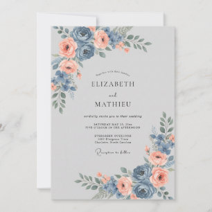 Invitación Boda con Ranunculus de Coral de Pizarra y Salvia