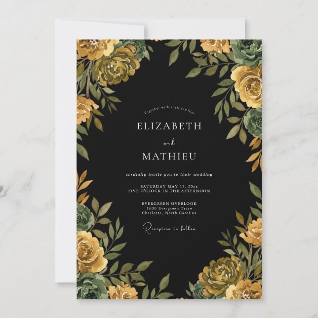 Invitación Boda con Ranunculus Eucalipto Óxido Negro (Anverso)