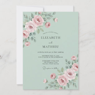 Invitación Boda con Ranunculus Gris Eucalipto Menta Pastel