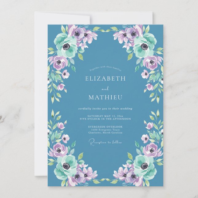 Invitación Boda con Ranunculus Violeta Azure y Eucalipto Polv (Anverso)