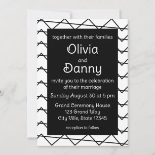 Invitación Boda con raya Chevron en negro y blanco