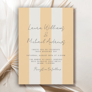 Invitación Boda con rayas de cabaña amarillas y blancas cremo