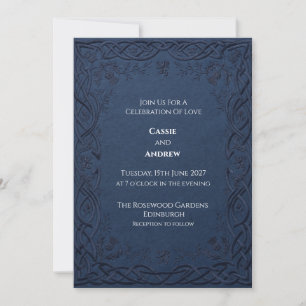 Invitación Boda con relieve de cardo celta en azul marino