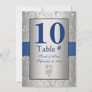 Invitación Boda con remolino de plata azul real monograma