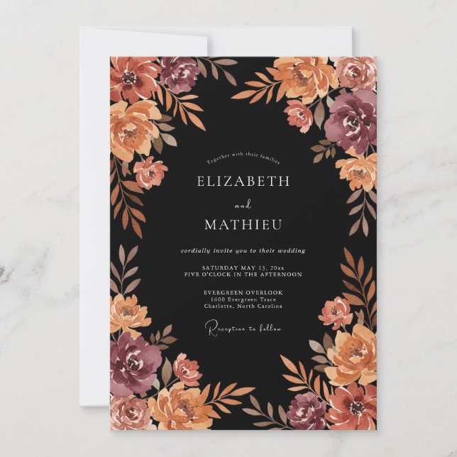 Invitación Boda con remolino pintado de Borgoña (Anverso)