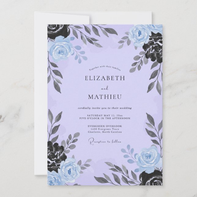 Invitación Boda con Rosa de Pizarra Lavanda (Anverso)