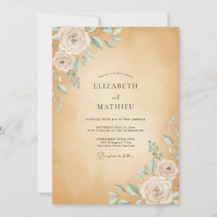 Invitación Boda con Rosa Menta Ocre