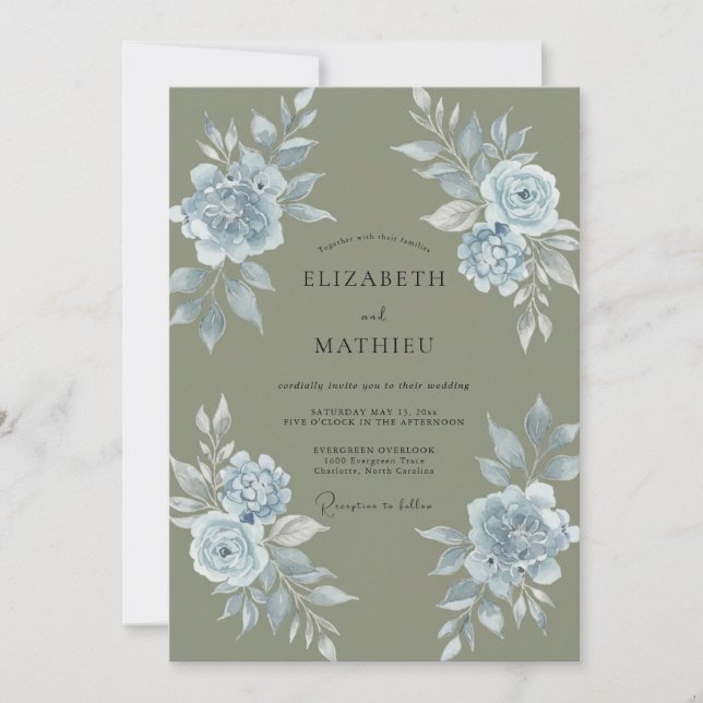 Invitación Boda con Rosa Polvo Oliva (Anverso)
