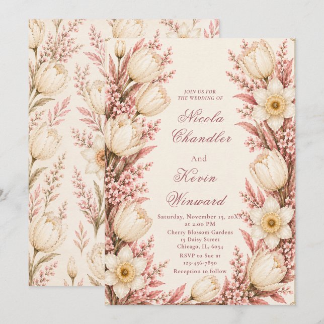 Invitación Boda con Rosa y Champán (Anverso / Reverso)