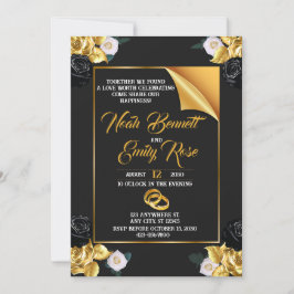 Invitación Boda con rosas y anillos de oro
