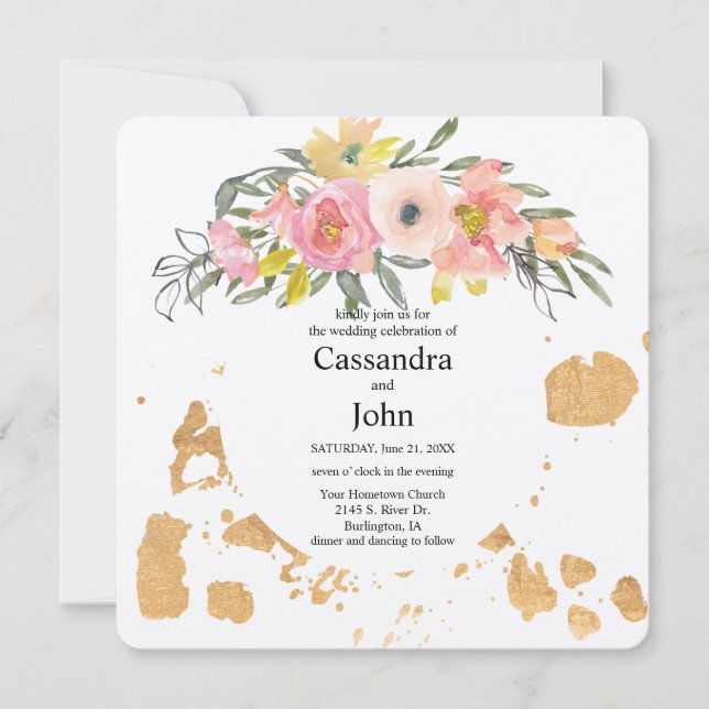 Invitación Boda con salpicaduras de pintura floral (Anverso)