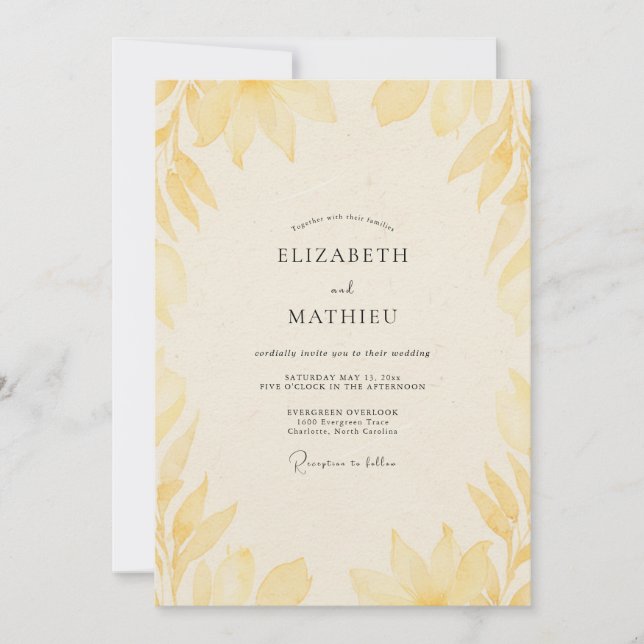 Invitación Boda con Salvia de Follaje Amarillo Pálido (Anverso)
