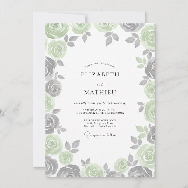 Invitación Boda con Salvia de Follaje de Ceca de Plata (Anverso)
