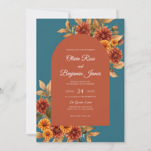 Invitación Boda con Salvia y Crisantemo Naranja Quemada