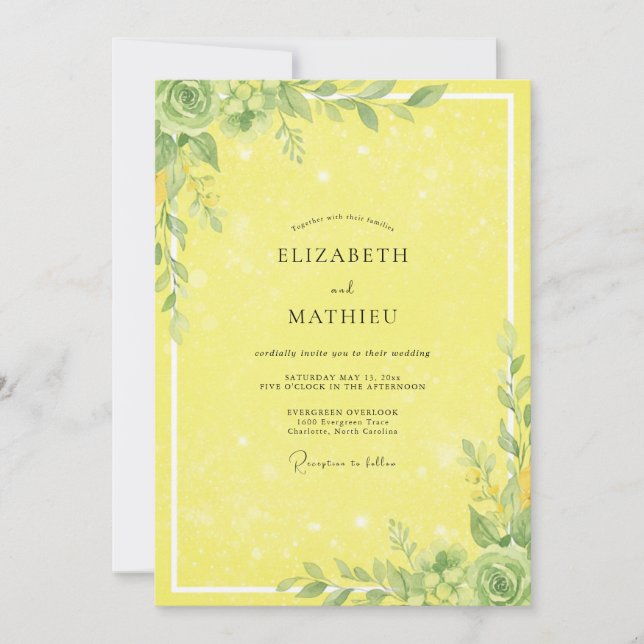 Invitación Boda con Salvia y Follaje de Limón (Anverso)