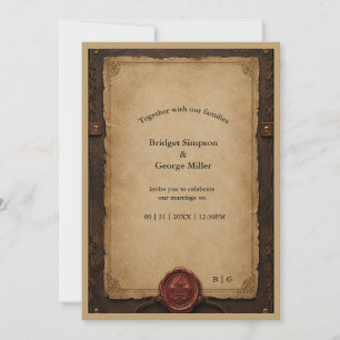 Invitación Boda con Sello de Cera de Cuero Rústico Medieval