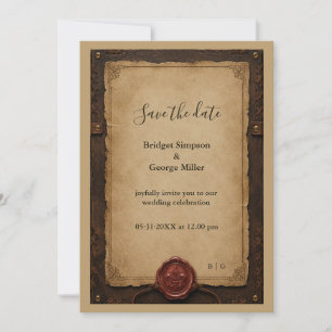 Invitación Boda con Sello de Cera de Cuero Rústico Medieval