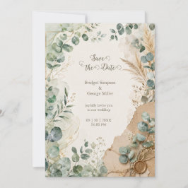 Invitación Boda con sello de cera de eucalipto en capas vinta